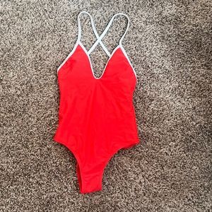 X Small Red Backless One Piece Bathing Suit